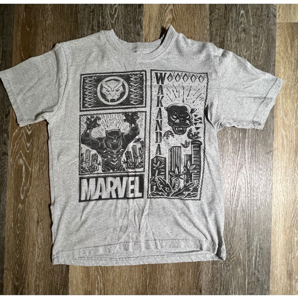 Marvel Black Panther T-Shirt Boys Medium Gray Wakanda‎ Graphic Short Sleeve Tee
